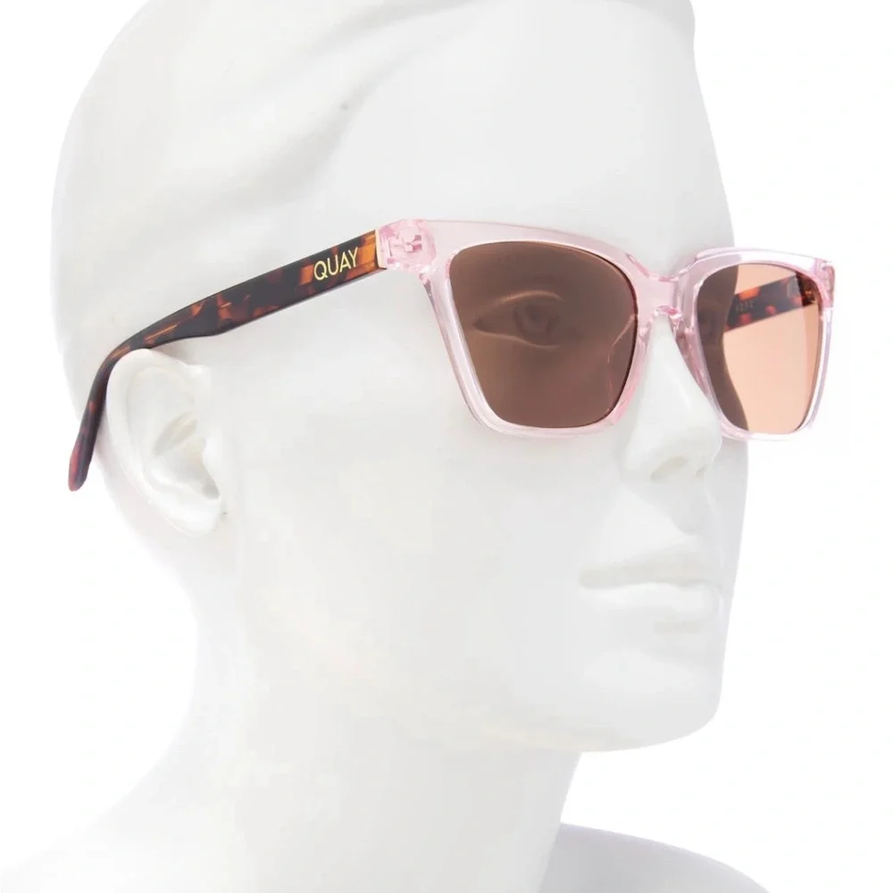 QUAY CEO Sunglasses Crystal Pink Frame Tortoise Arms Brown Lens Square NWT